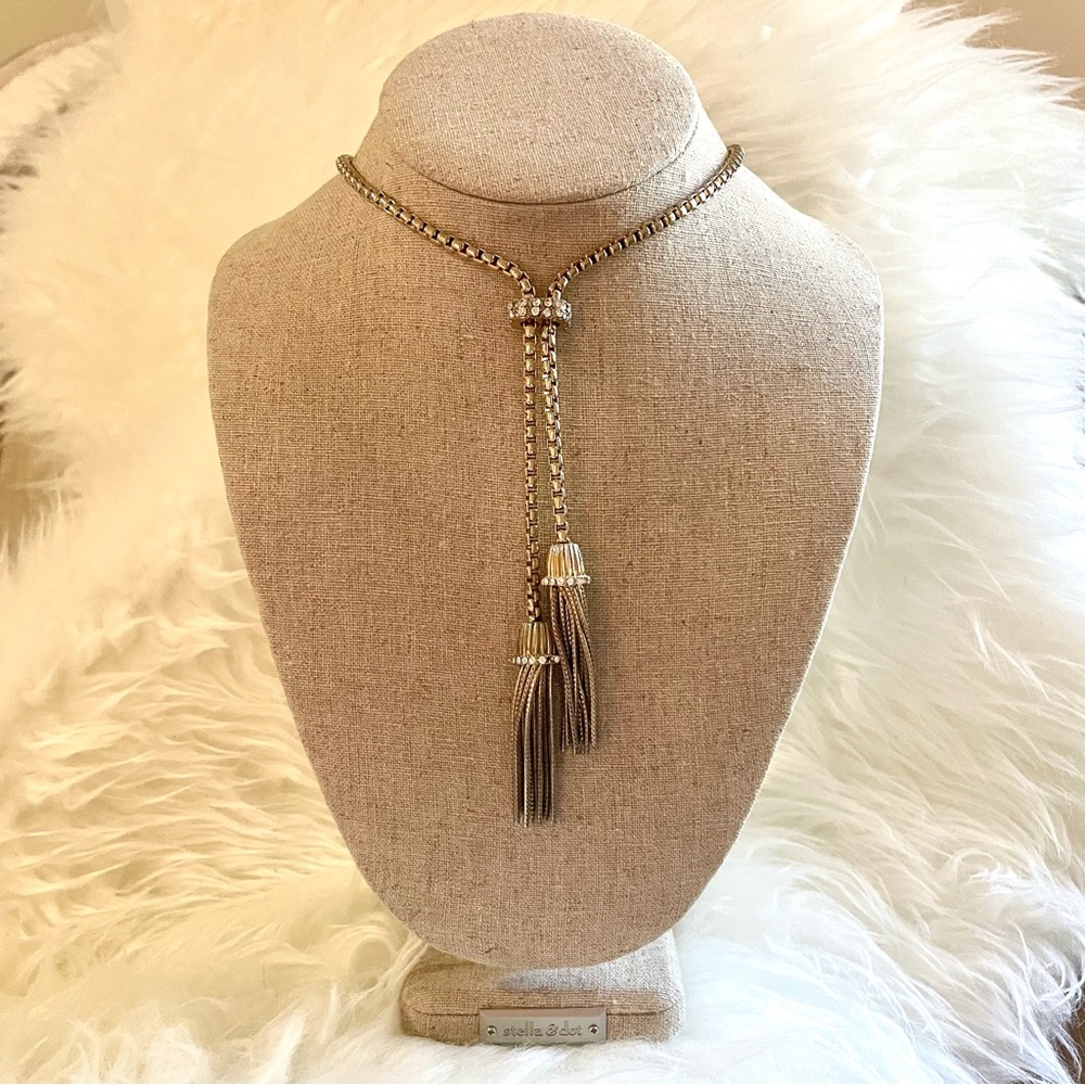 J Crew Gold and Crystal Tassel Necklace